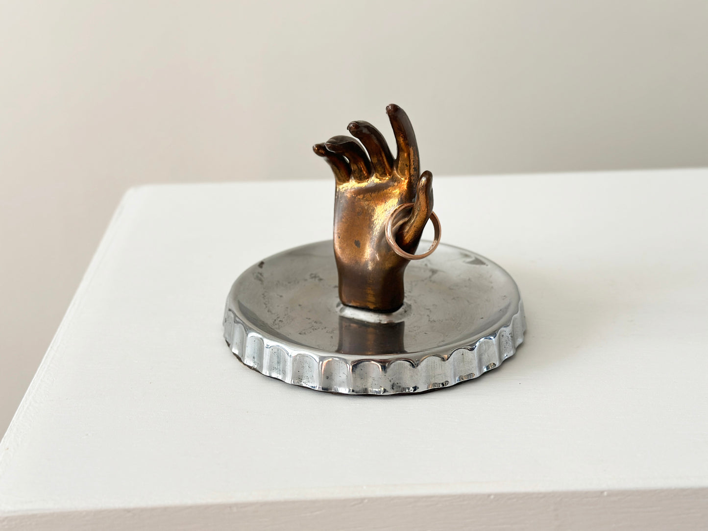 Vintage hand ring dish with unique bottle cap dish