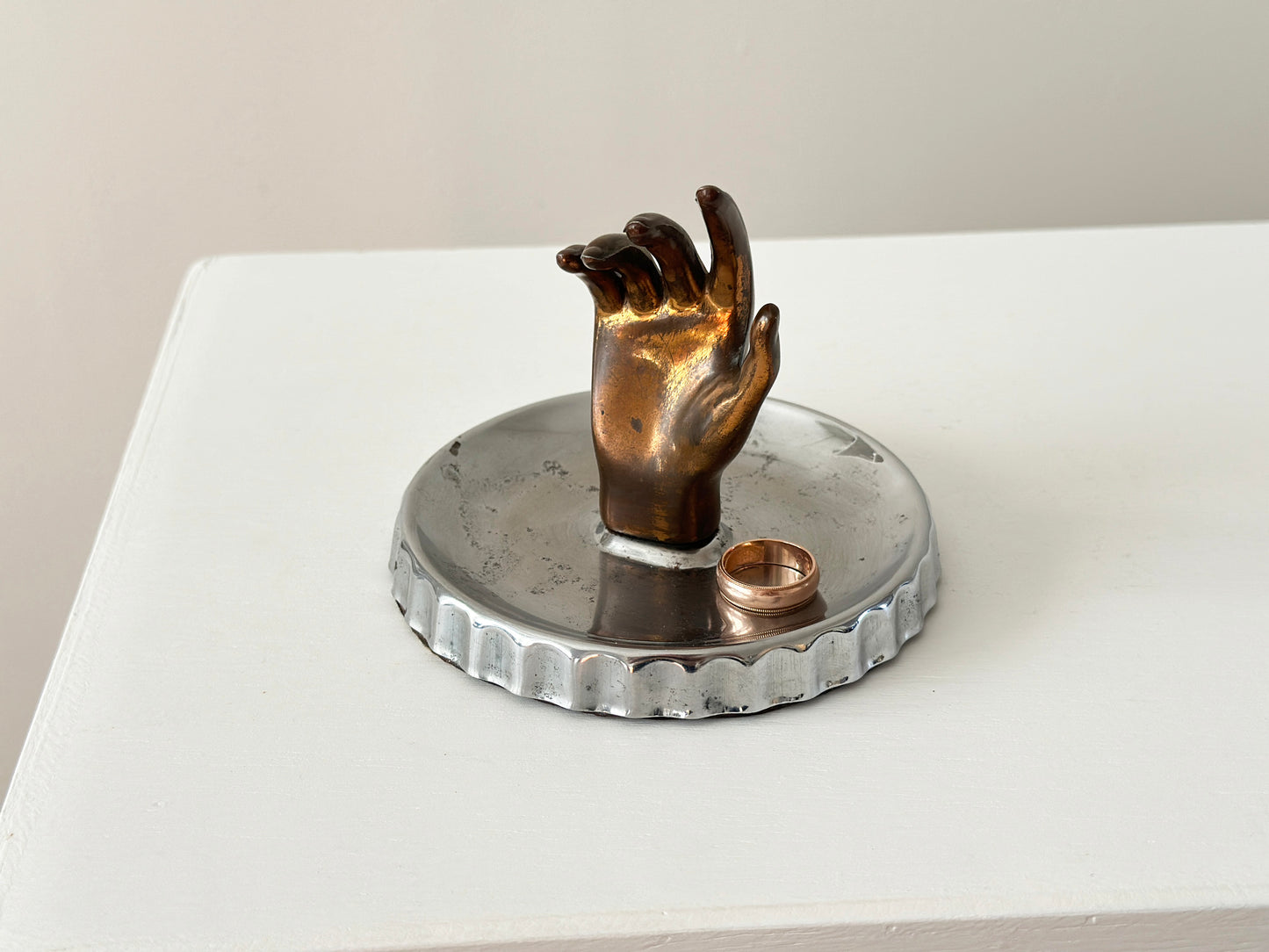 Vintage hand ring dish with unique bottle cap dish