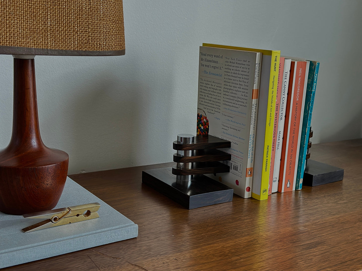1930s – Pair of french modern art deco bookends in Macassar ebony wood and chrome