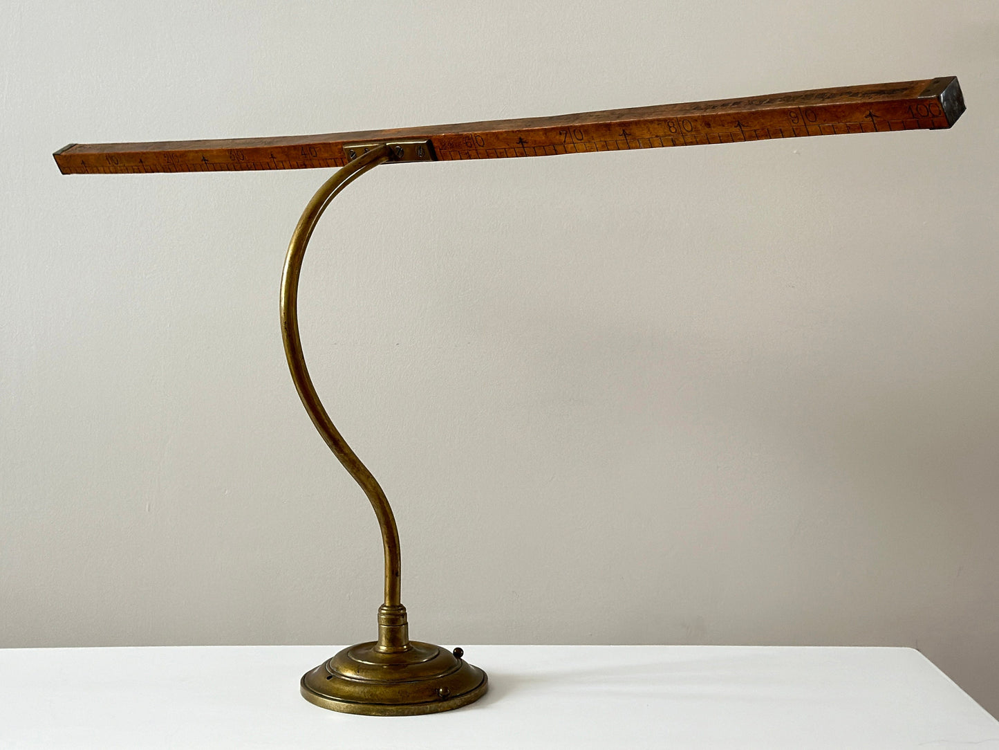 19th Century – French tailors measuring stick on brass arm wall mount