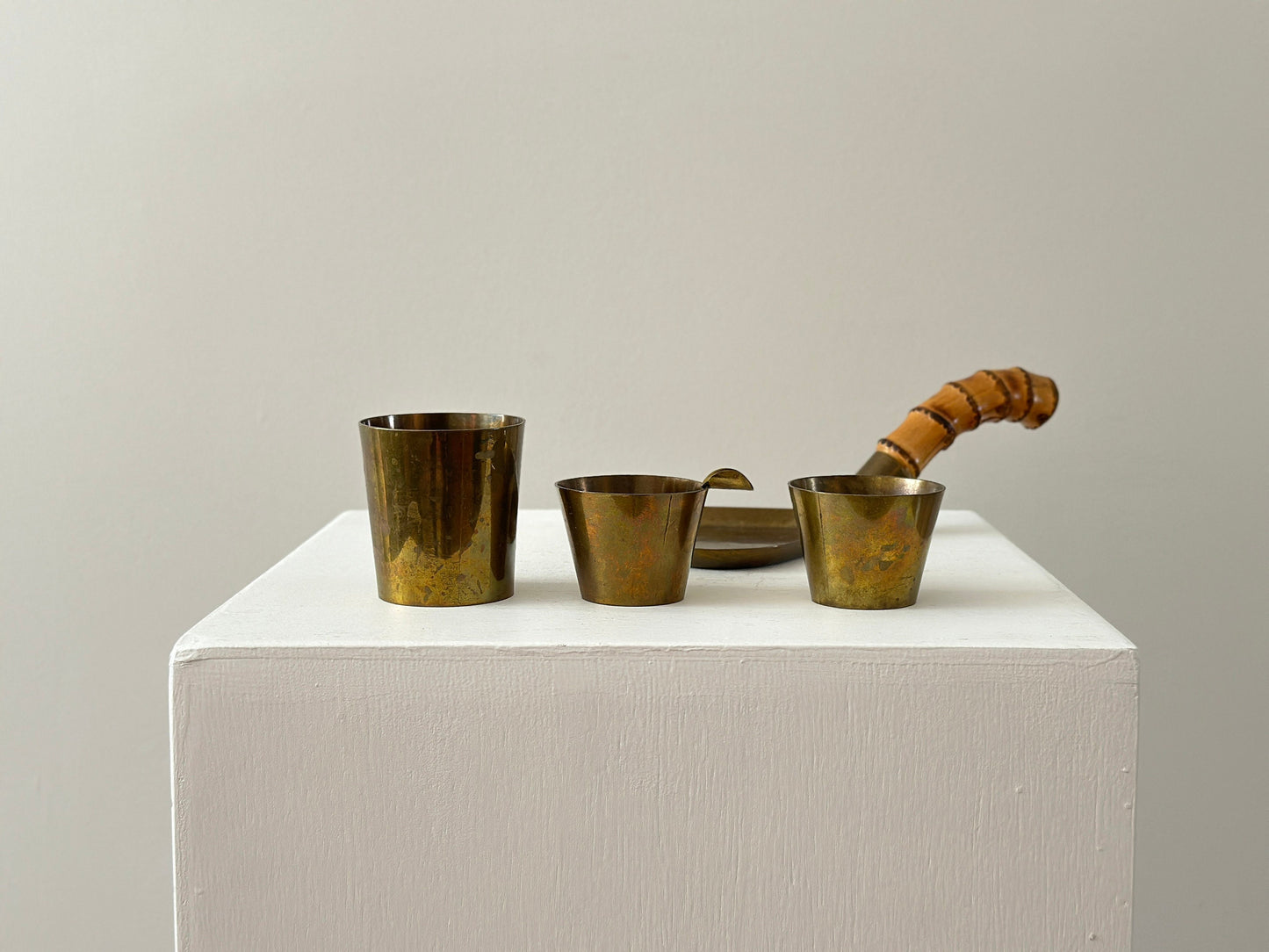 1960s – Schaefer Handarbeit copper with bamboo tray and copper cups and ashtray