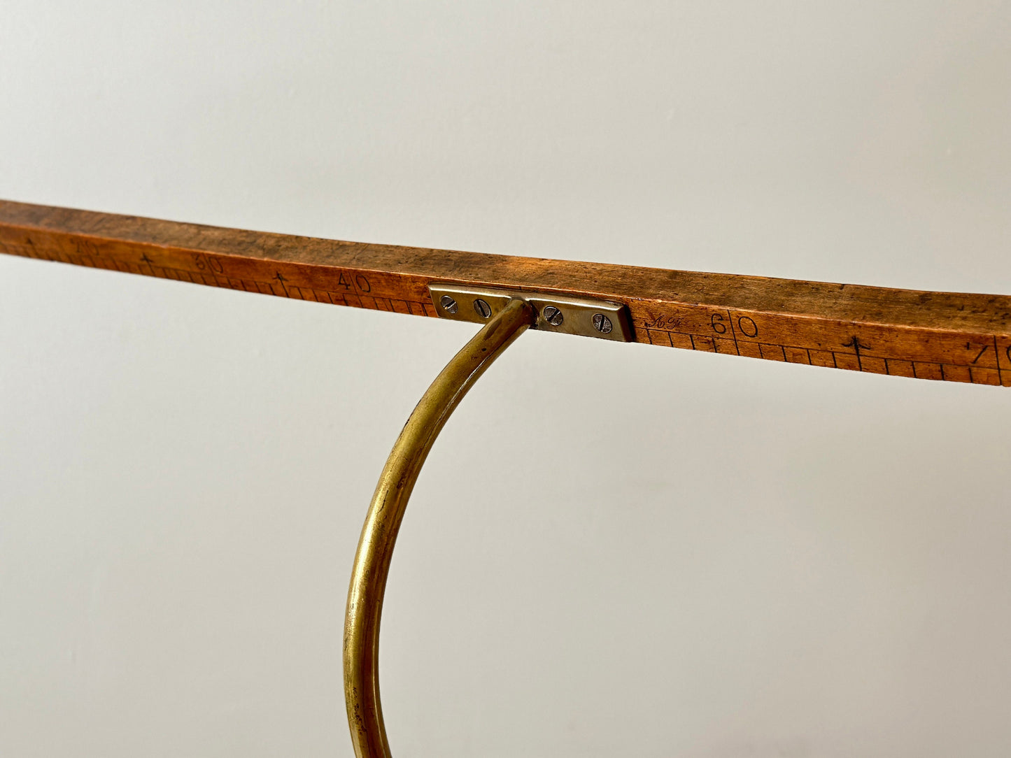 19th Century – French tailors measuring stick on brass arm wall mount