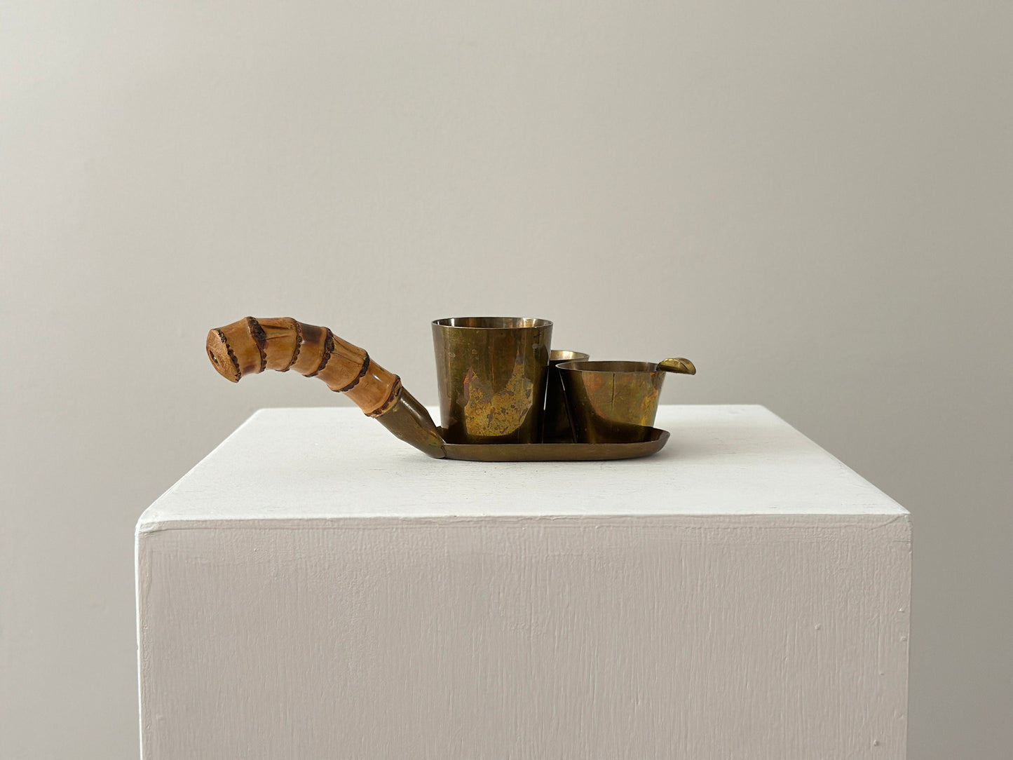 1960s – Schaefer Handarbeit copper with bamboo tray and copper cups and ashtray