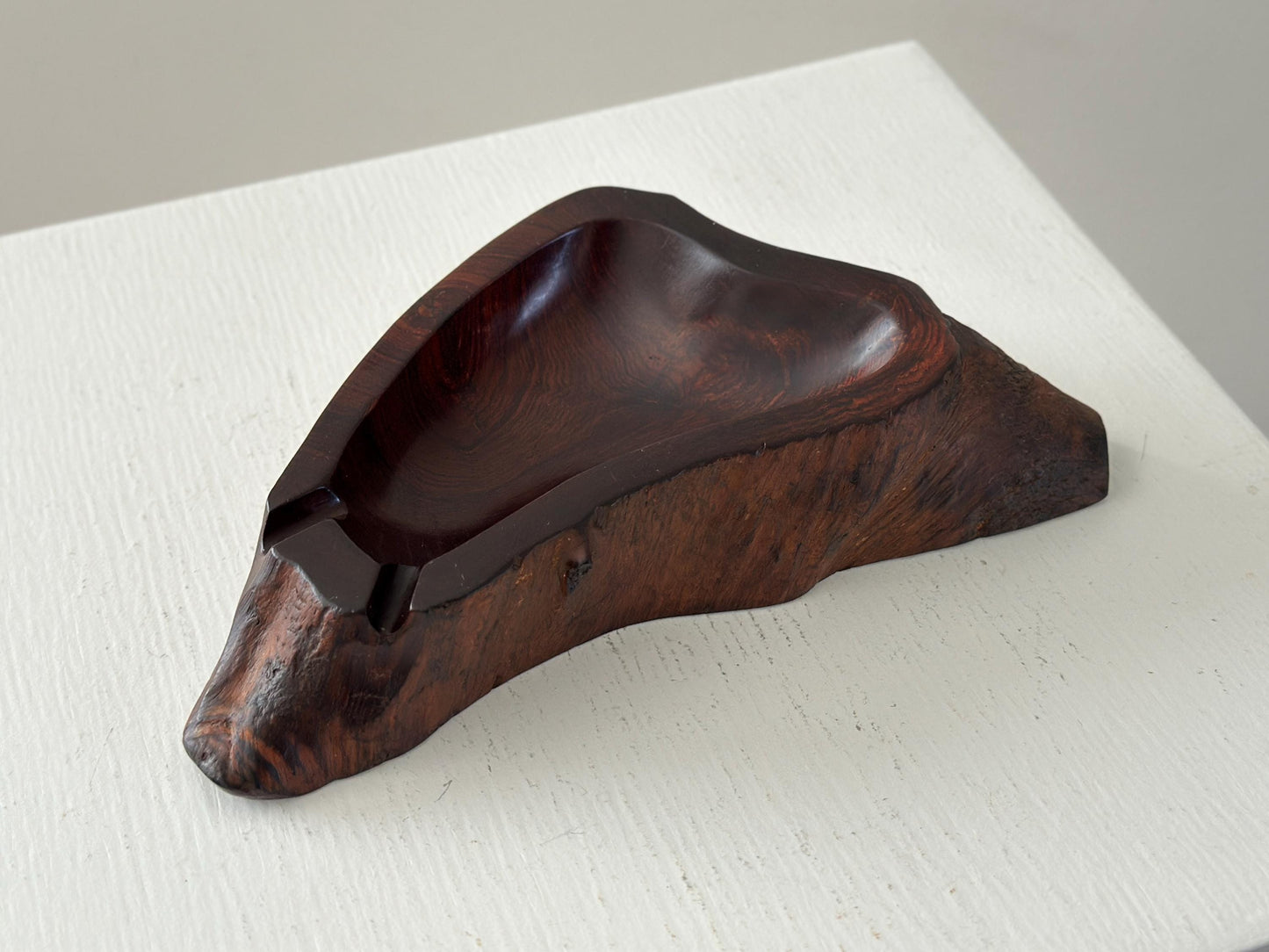 Vintage hand carved sculptural rosewood ashtray or catch all vide poche