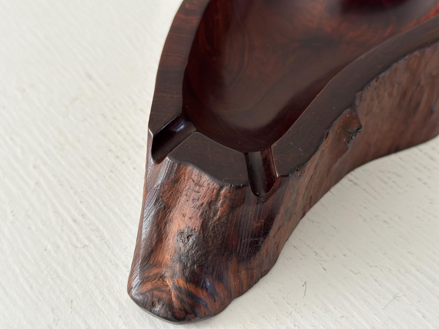 Vintage hand carved sculptural rosewood ashtray or catch all vide poche