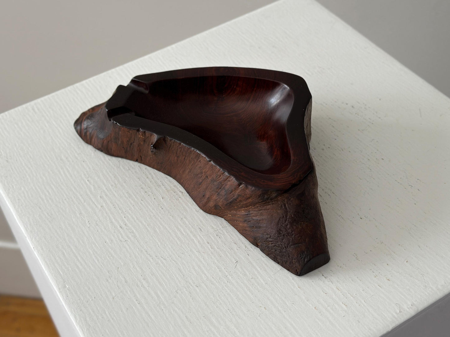 Vintage hand carved sculptural rosewood ashtray or catch all vide poche