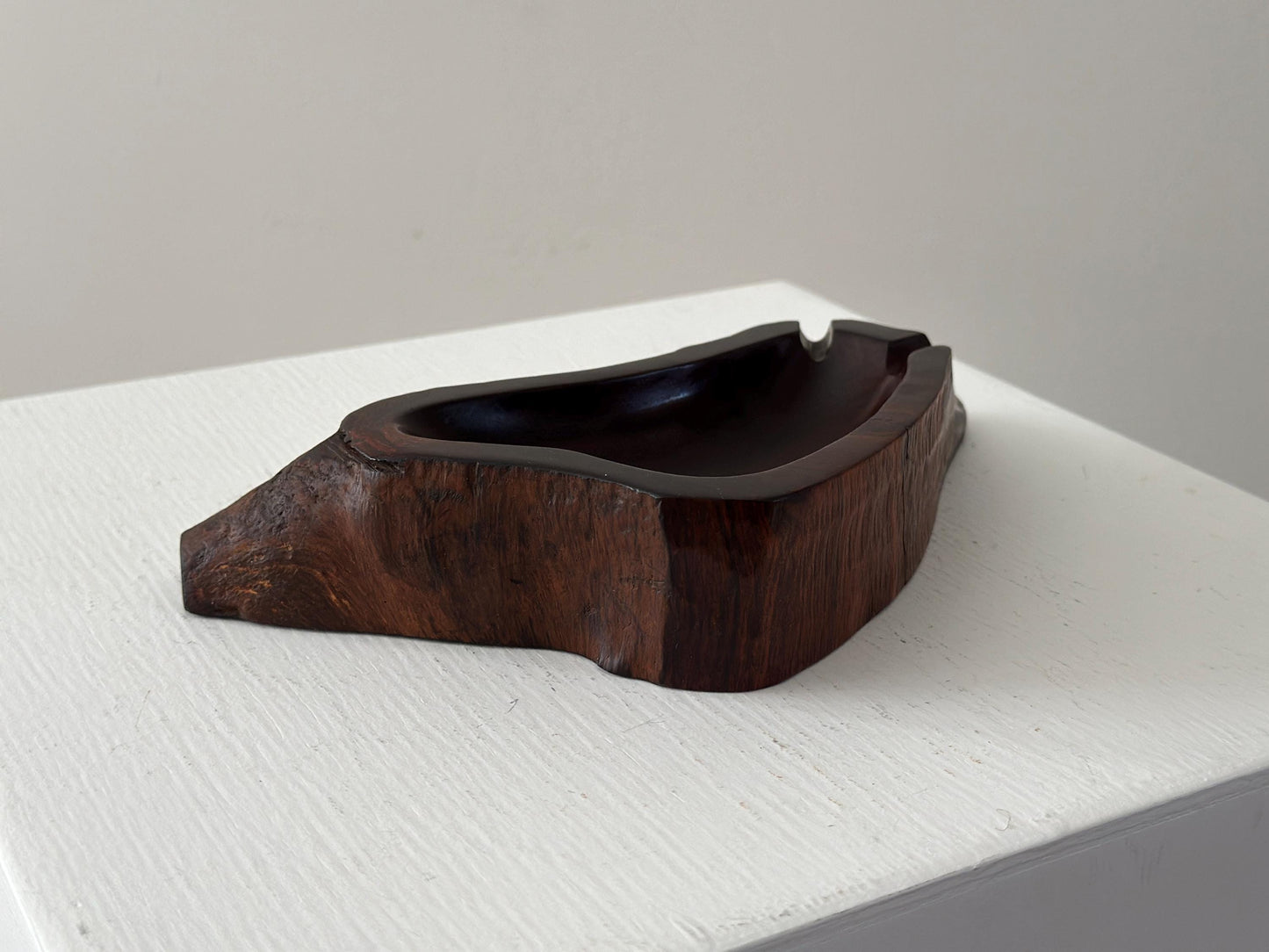 Vintage hand carved sculptural rosewood ashtray or catch all vide poche