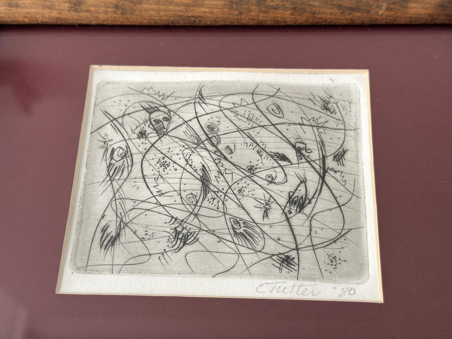 1980 – Surrealist abstract expressionist art etching print, signed