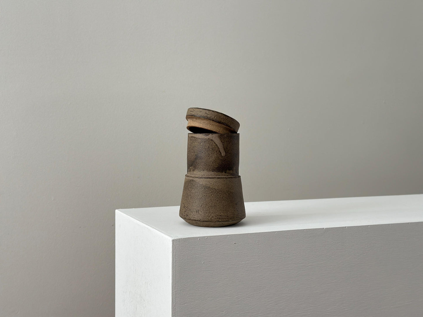 Vintage brutalist pottery jar with Japanese sensibility
