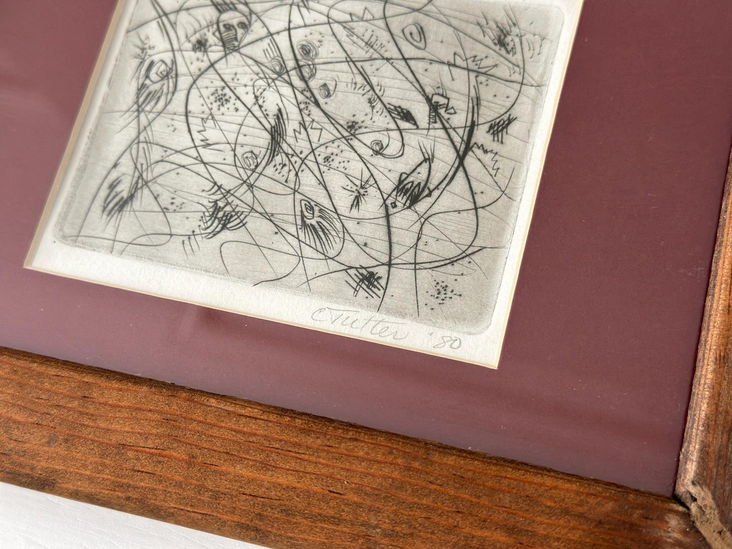 1980 – Surrealist abstract expressionist art etching print, signed