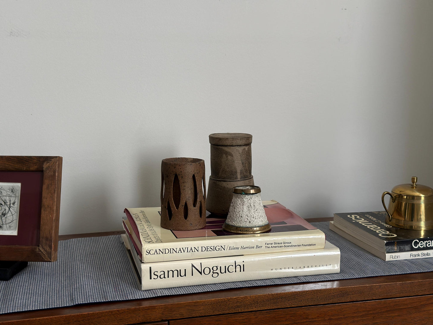 Vintage one-of-a-kind brutalist stoneware vase with double wall cutout design
