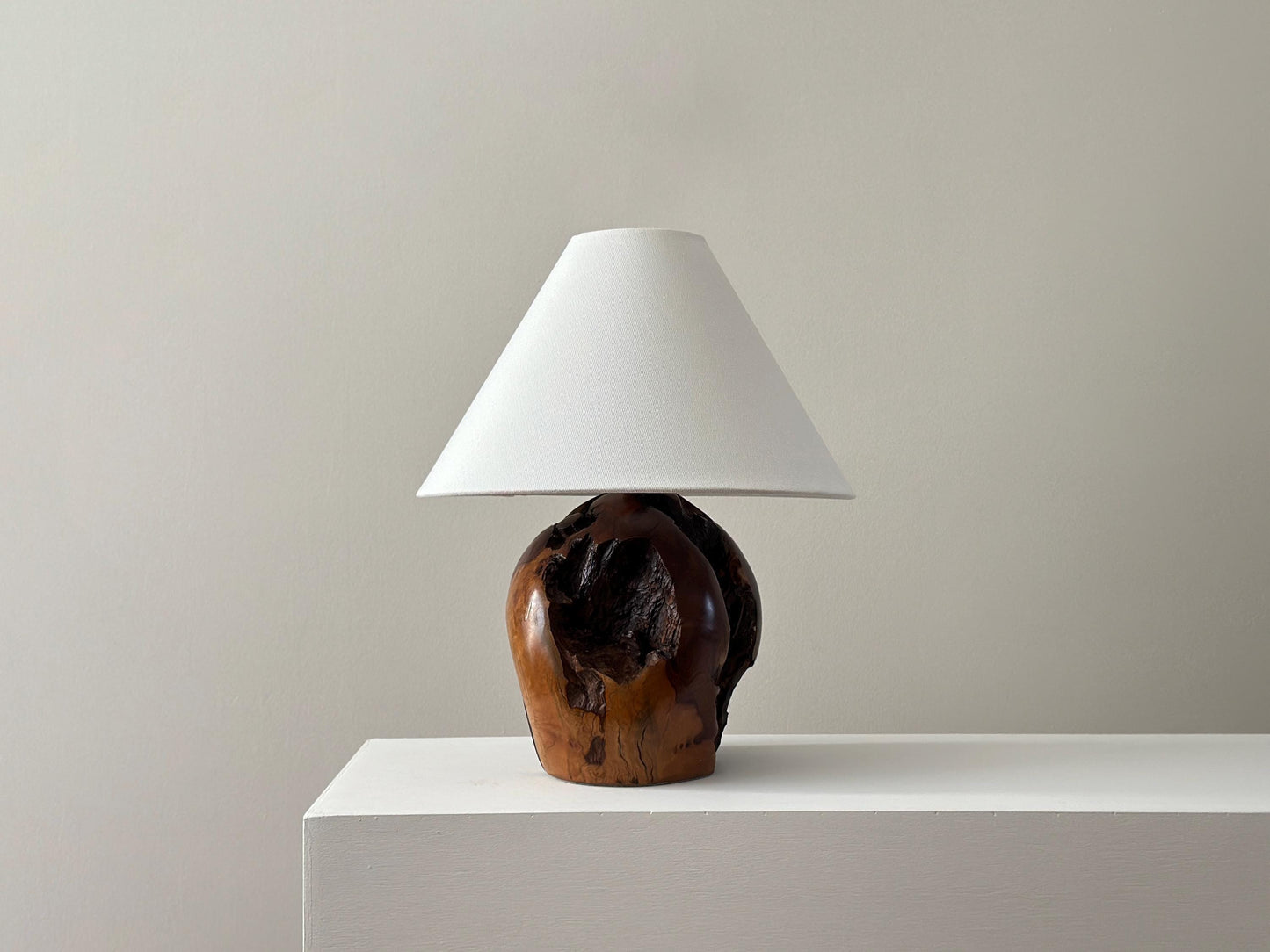 1970s – Turned walnut burl wood lamp organic form