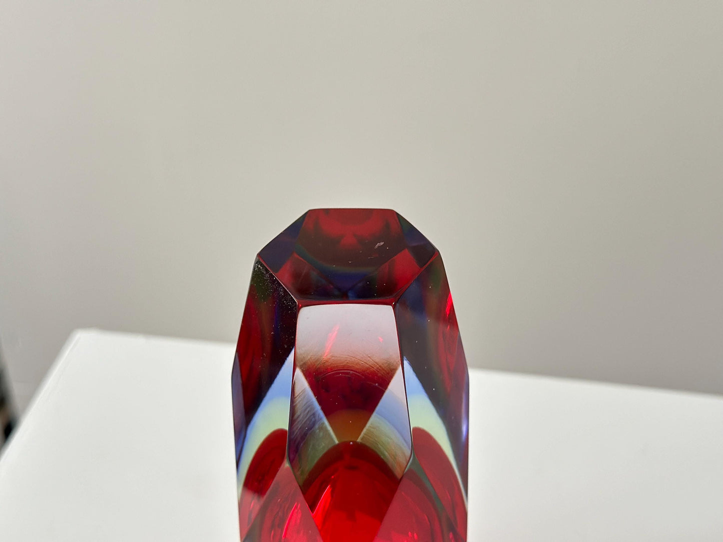 1970s – Red and blue Italian faceted art glass, Mandruzzato Sommerso Murano