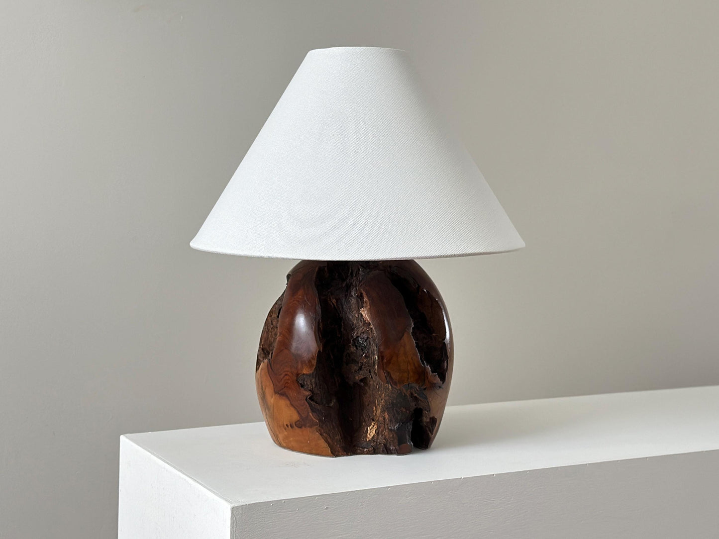 1970s – Turned walnut burl wood lamp organic form