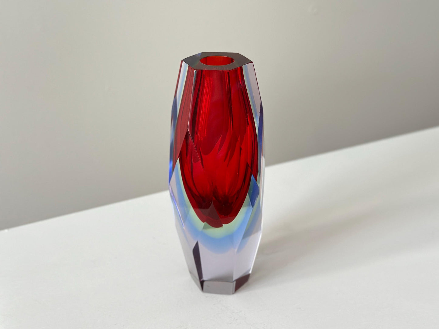 1970s – Red and blue Italian faceted art glass, Mandruzzato Sommerso Murano