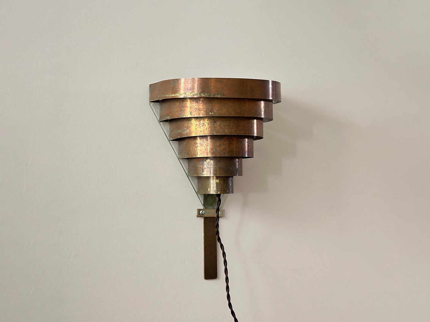 1930s – Art Deco tiered brass wall sconce with lots of patina and character
