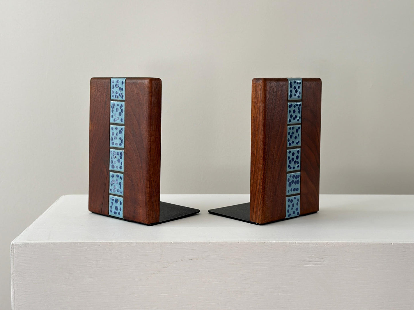 1970s – Marshall Studios bookends with tiles inset into walnut