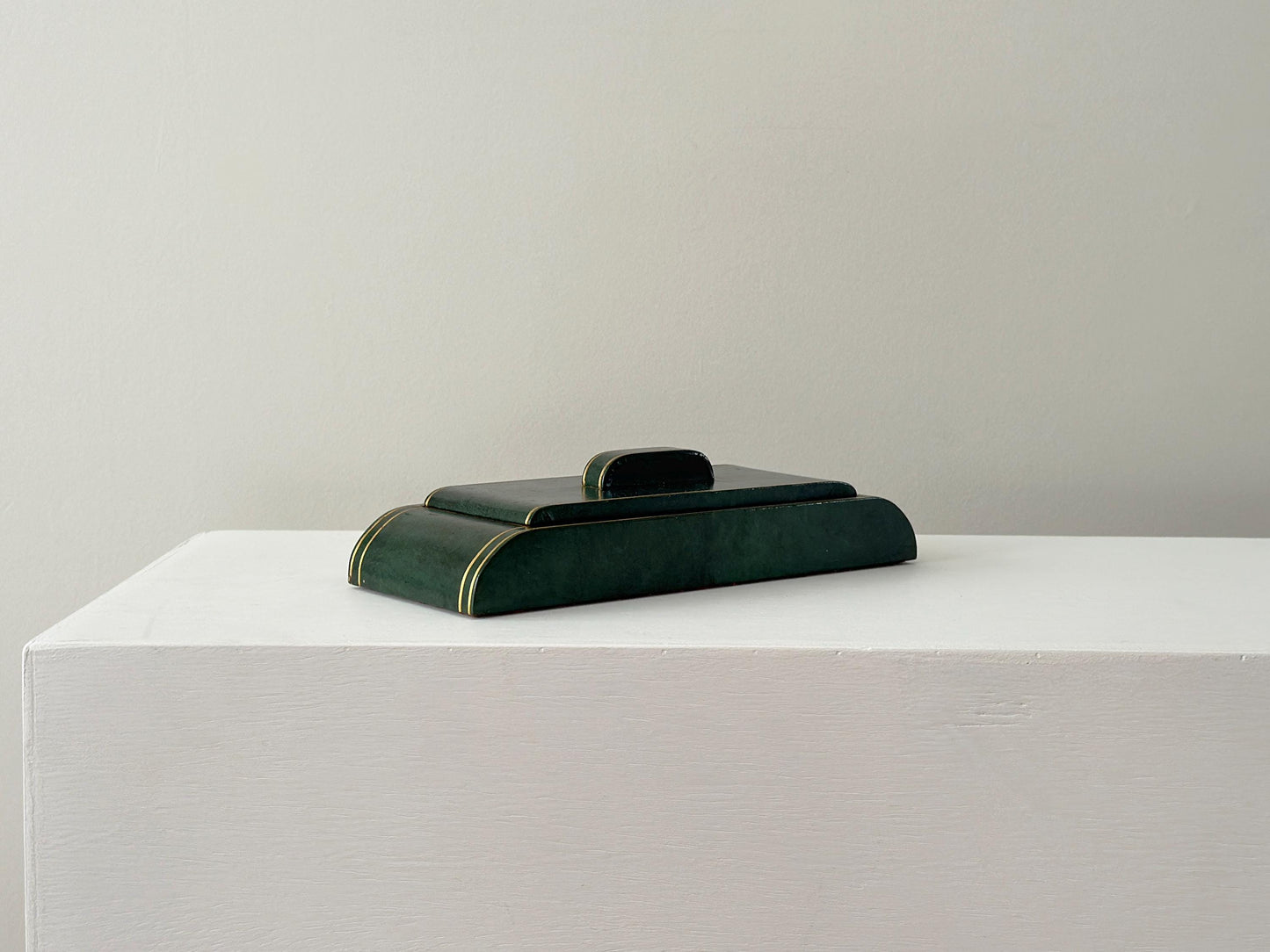 1930s – Art Deco green and gold trinket cigarette box by London Harness Company