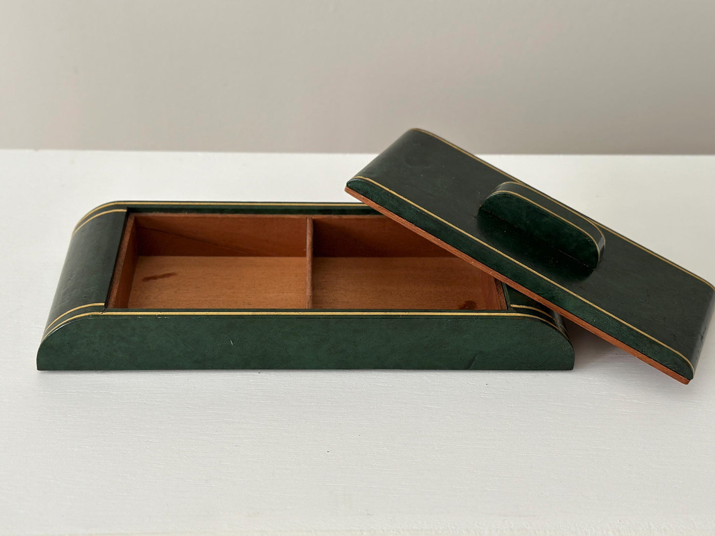 1930s – Art Deco green and gold trinket cigarette box by London Harness Company