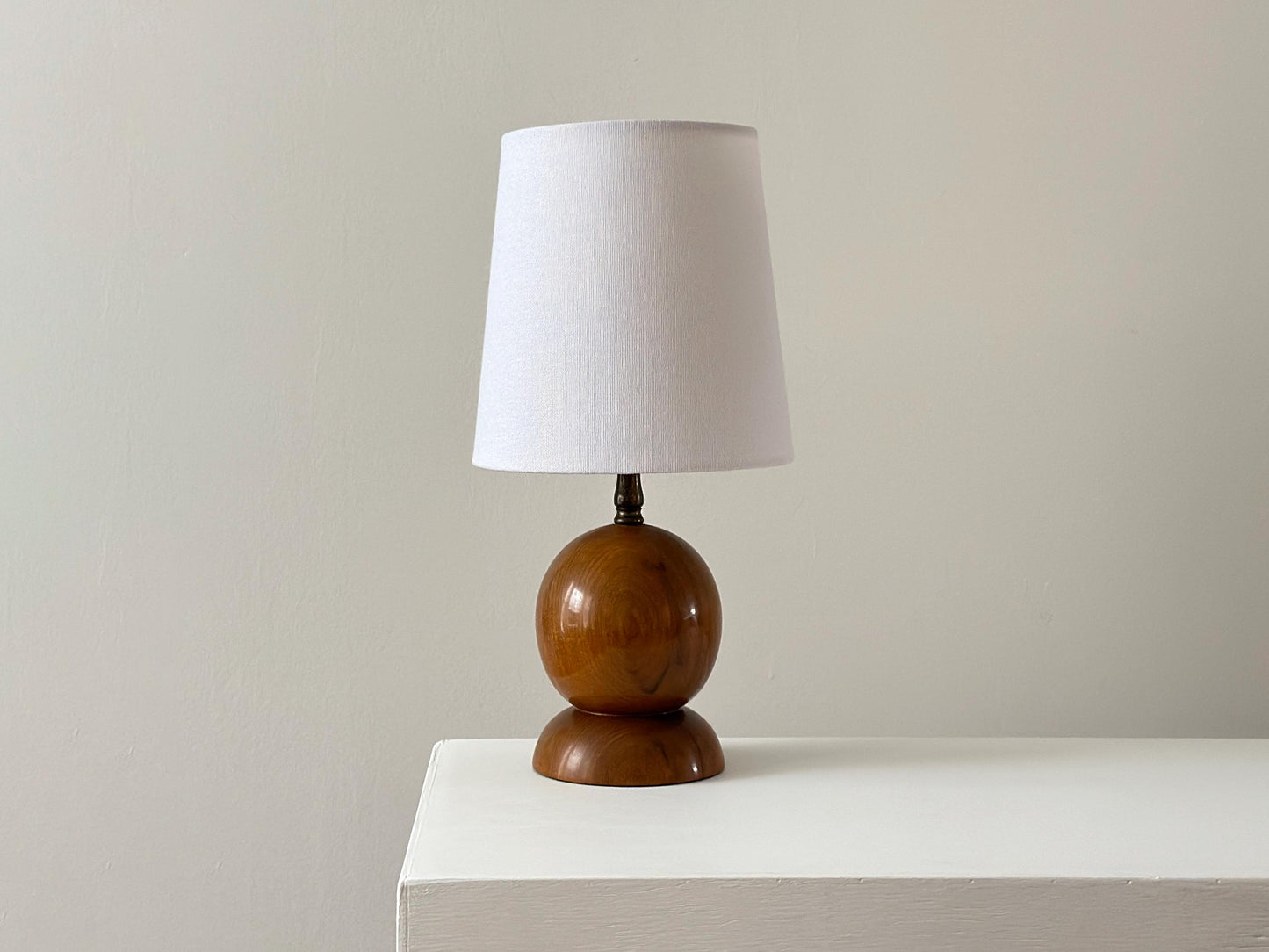 Vintage mid-century wooden small orb ball lamp