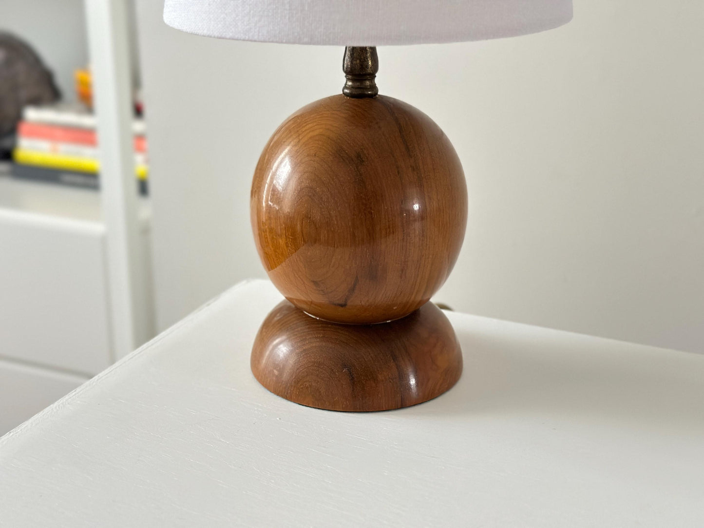 Vintage mid-century wooden small orb ball lamp