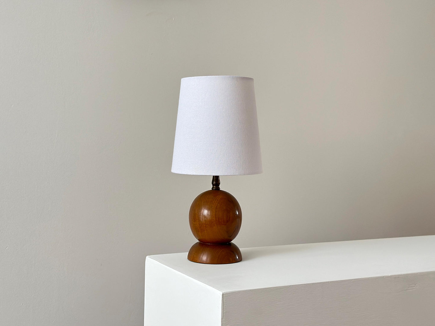 Vintage mid-century wooden small orb ball lamp