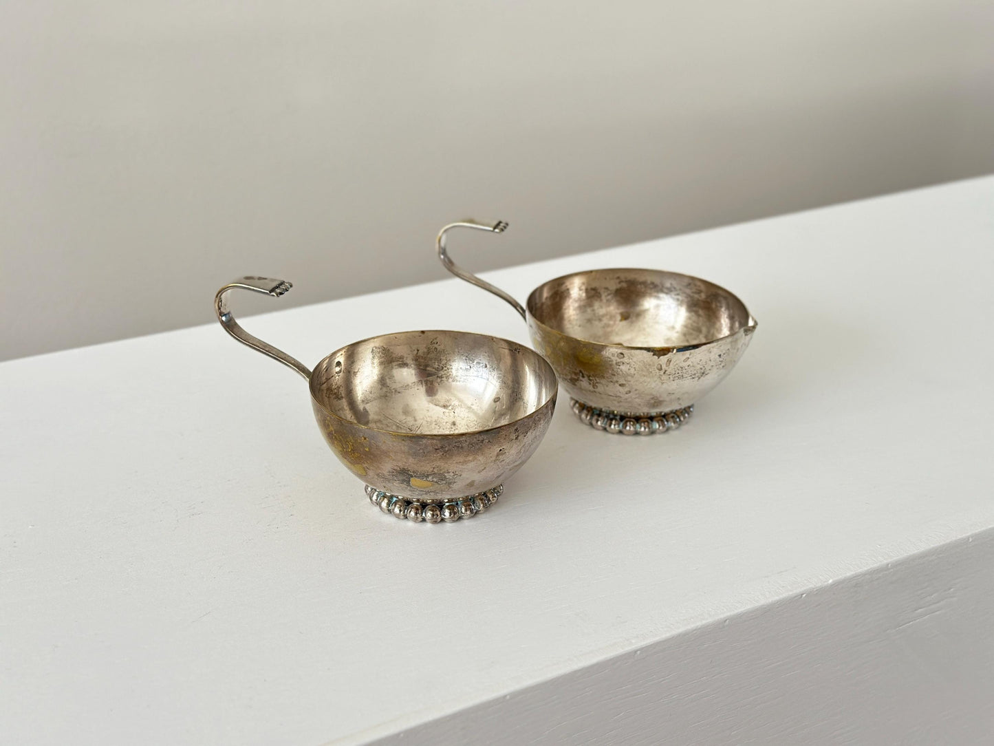 Set of vintage modernist silverplate small bowls made in Italy for sugar and cream or trinkets
