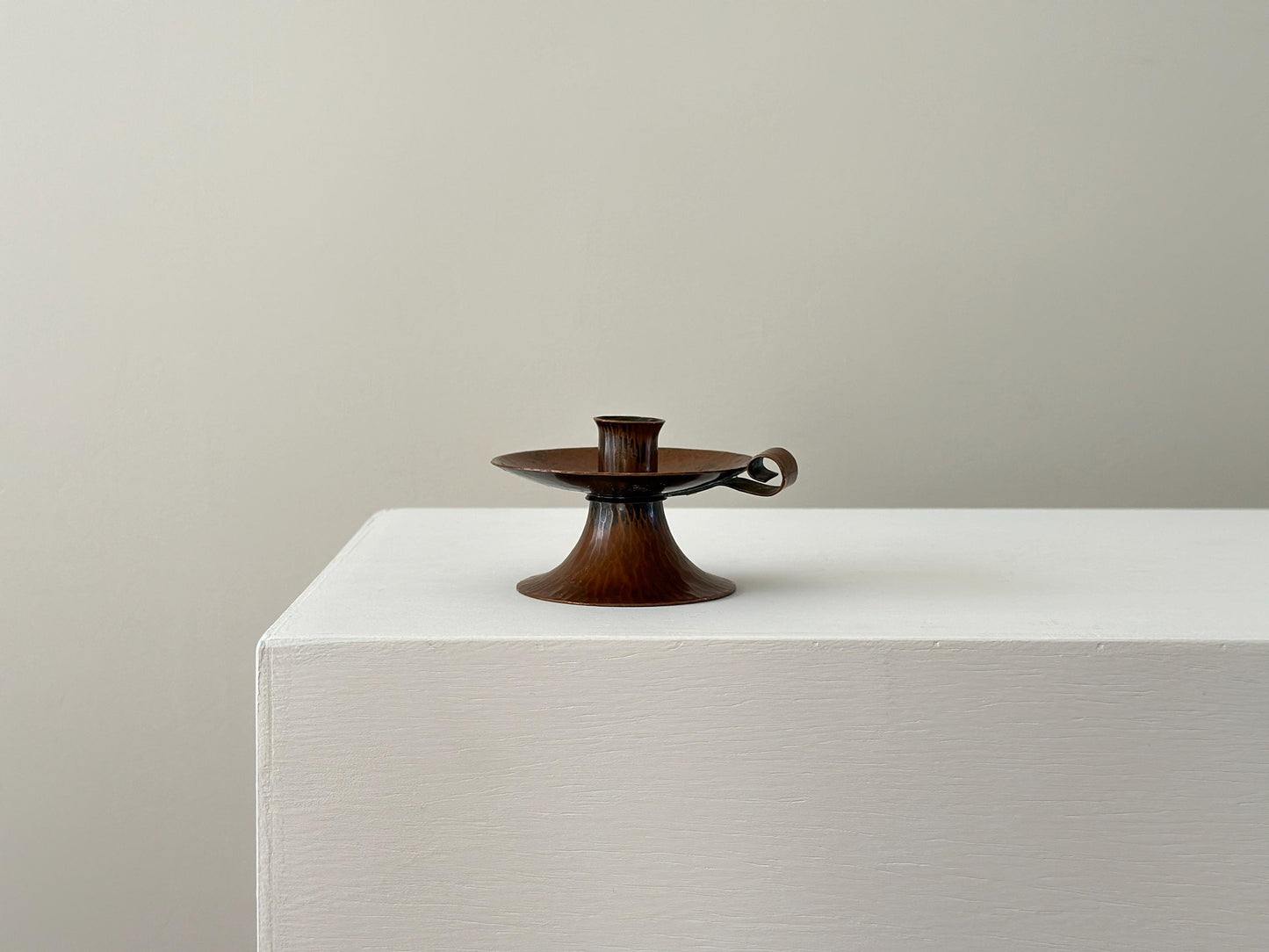 1920s – Roycroft Hammered Copper Small Loop Handle Candlestick