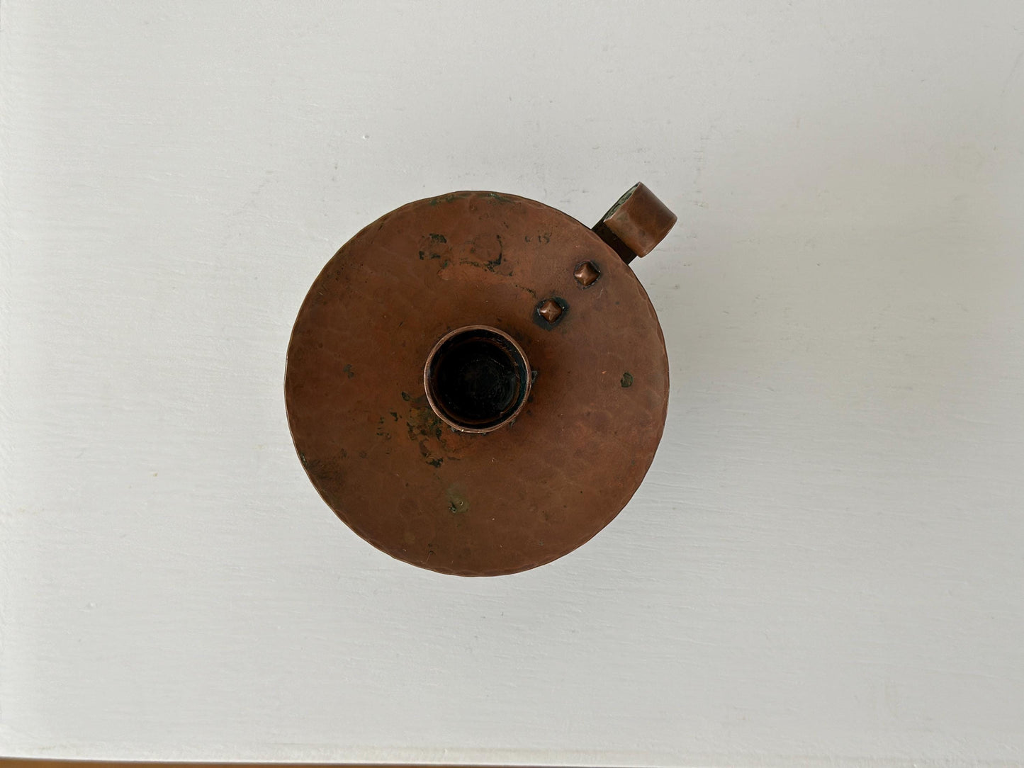 1920s – Roycroft Hammered Copper Small Loop Handle Candlestick