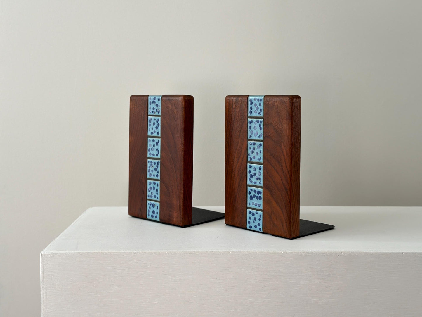 1970s – Marshall Studios bookends with tiles inset into walnut