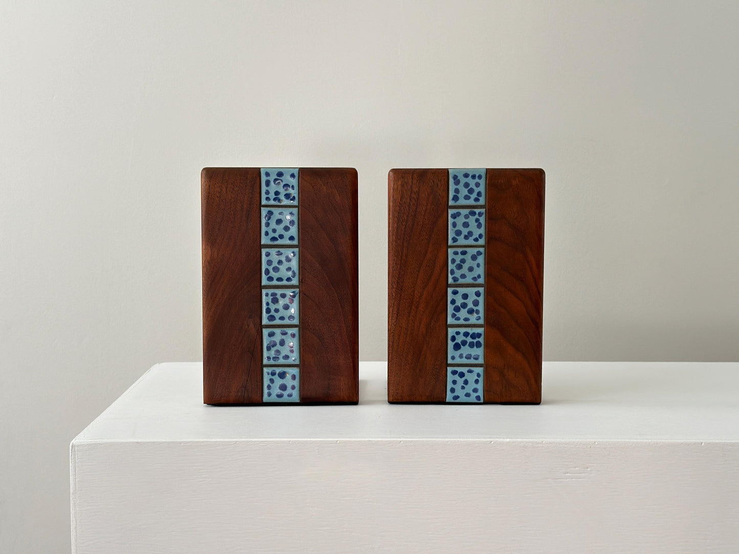 1970s – Marshall Studios bookends with tiles inset into walnut