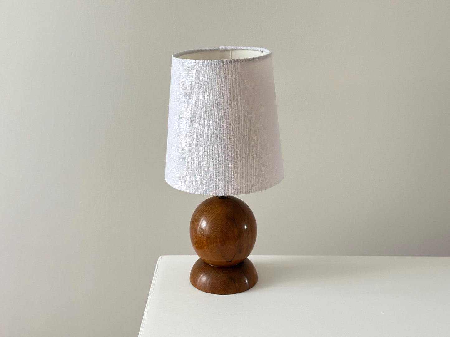 Vintage mid-century wooden small orb ball lamp