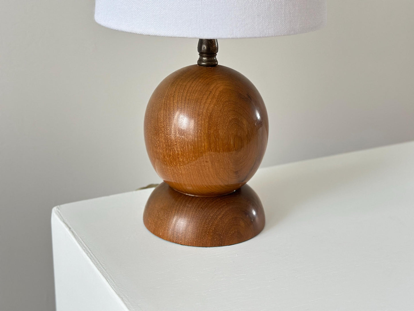 Vintage mid-century wooden small orb ball lamp