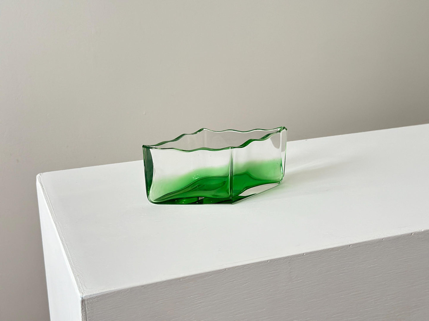 Early 1900s – Art Nouveau gradient glass diamond shaped bowl with wavy edge by WMF