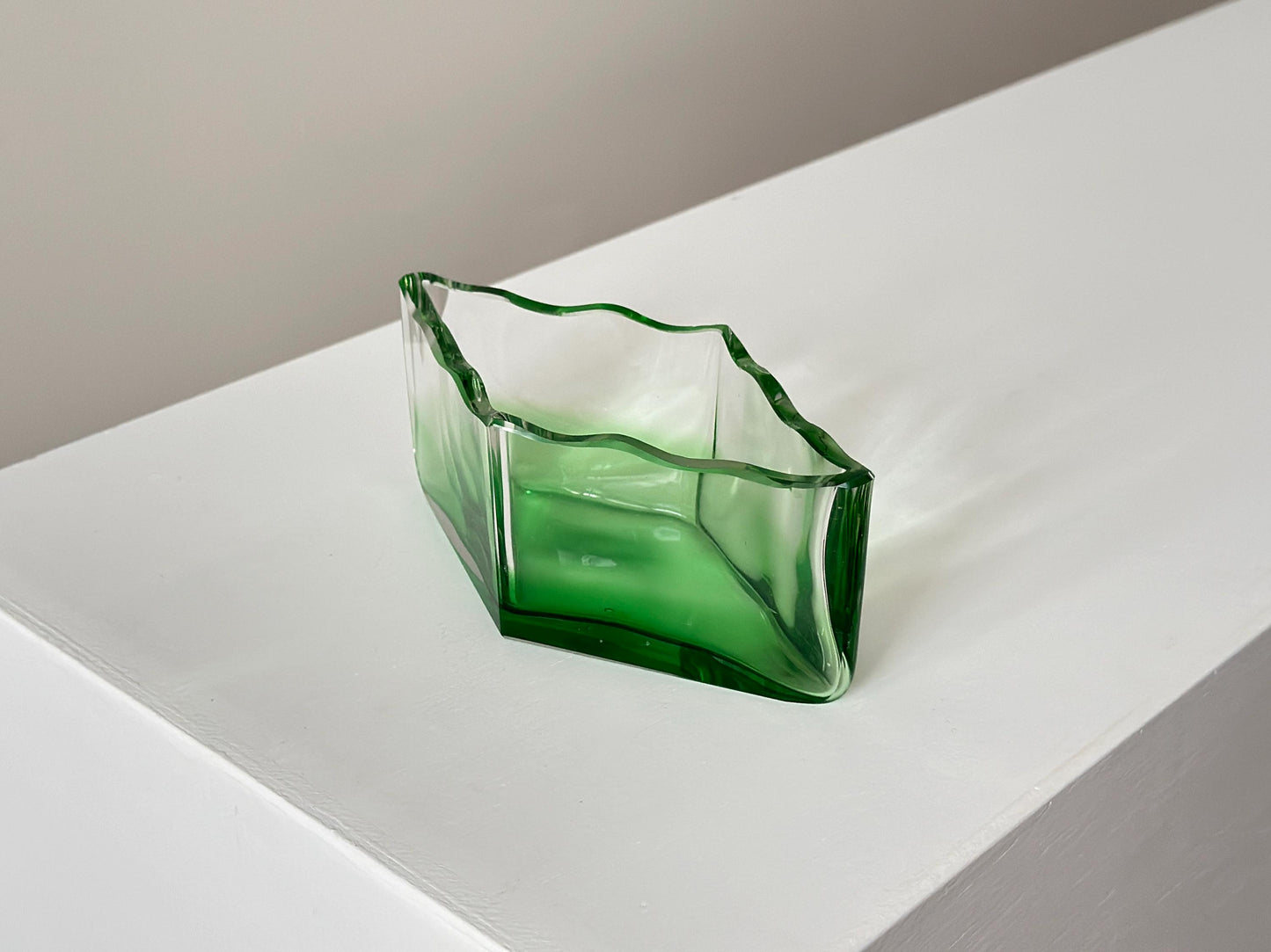 Early 1900s – Art Nouveau gradient glass diamond shaped bowl with wavy edge by WMF