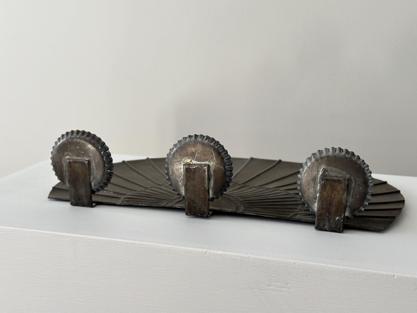 Primitive triple candle tin wall sconce. Colonial rustic lighting.