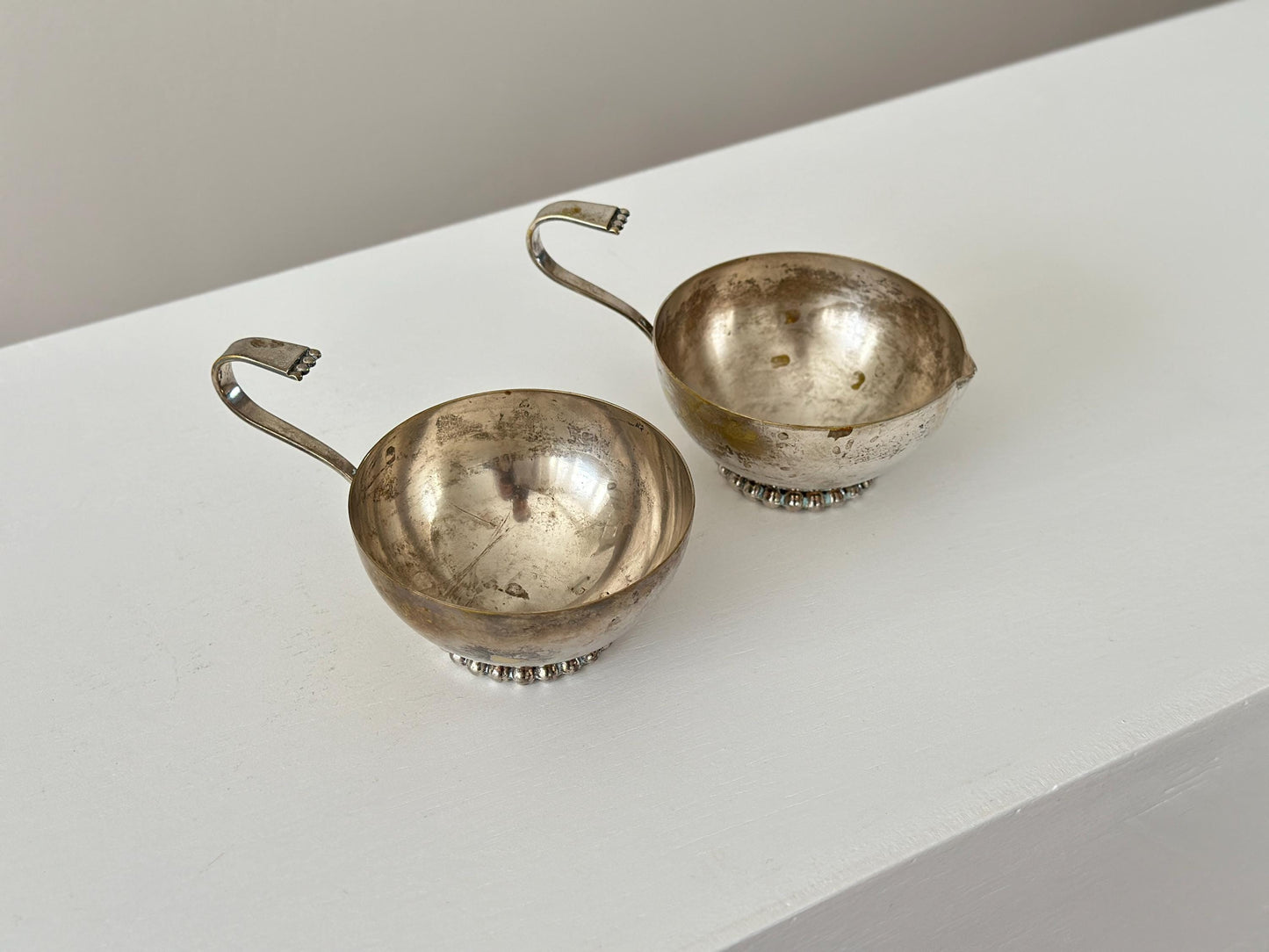 Set of vintage modernist silverplate small bowls made in Italy for sugar and cream or trinkets