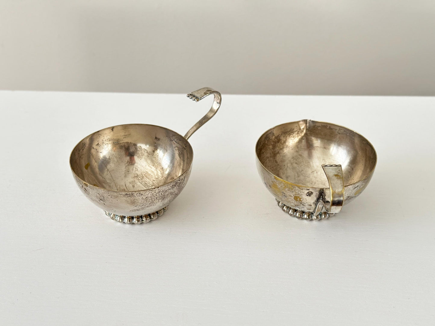 Set of vintage modernist silverplate small bowls made in Italy for sugar and cream or trinkets