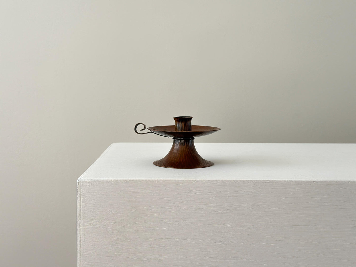 1920s – Roycroft Hammered Copper Small Loop Handle Candlestick