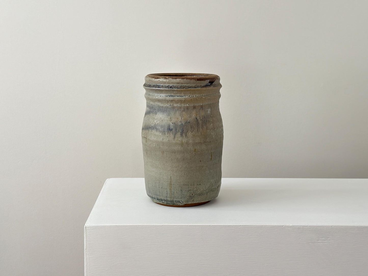 Antique salt glazed crock with blue-grey bands