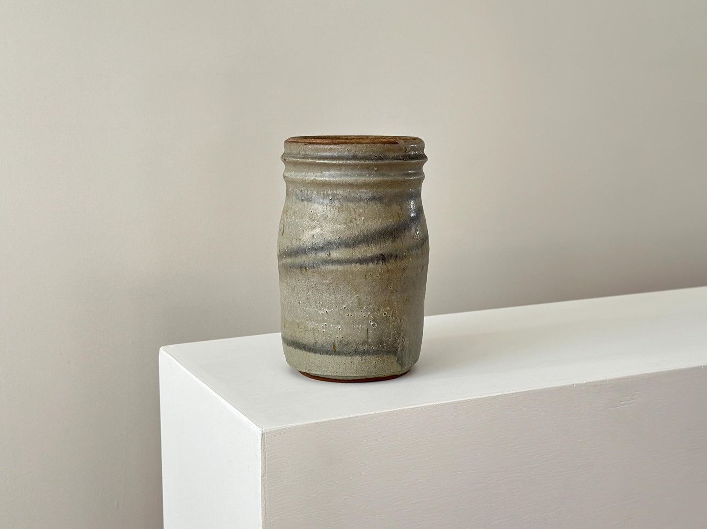 Antique salt glazed crock with blue-grey bands