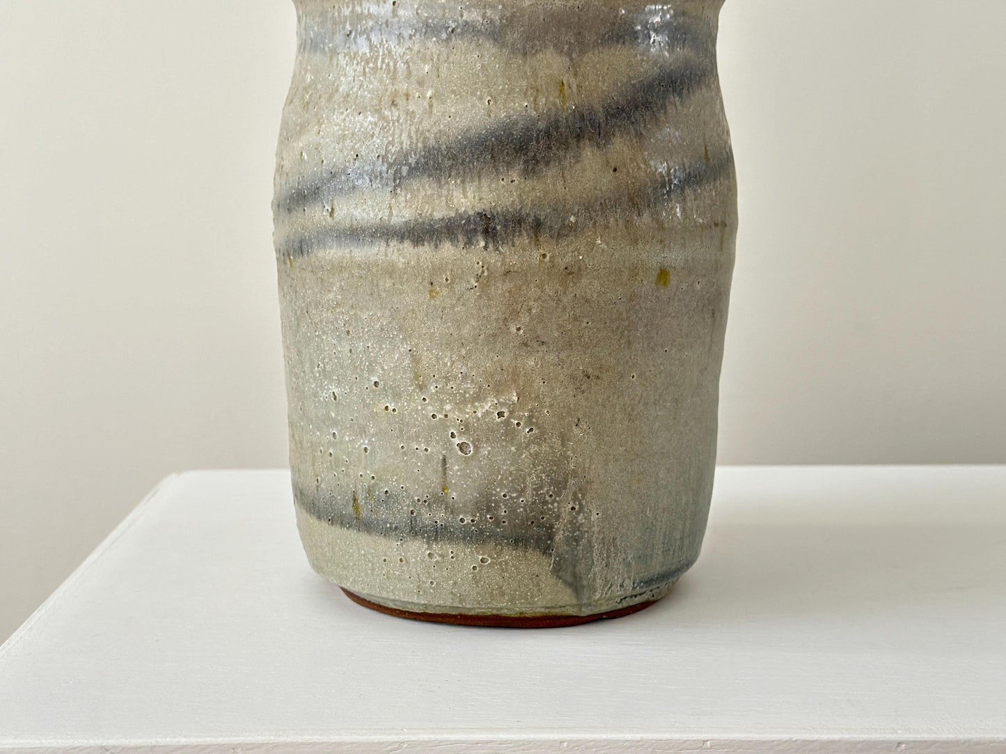 Antique salt glazed crock with blue-grey bands