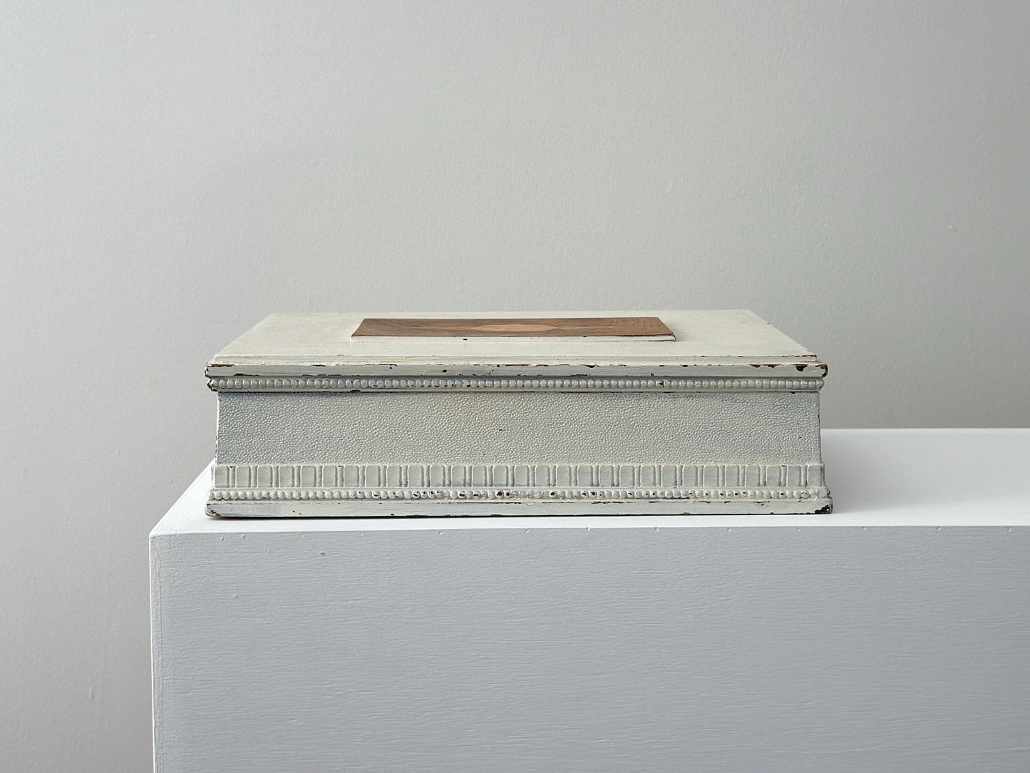 Charming painted antique document box with marquetry