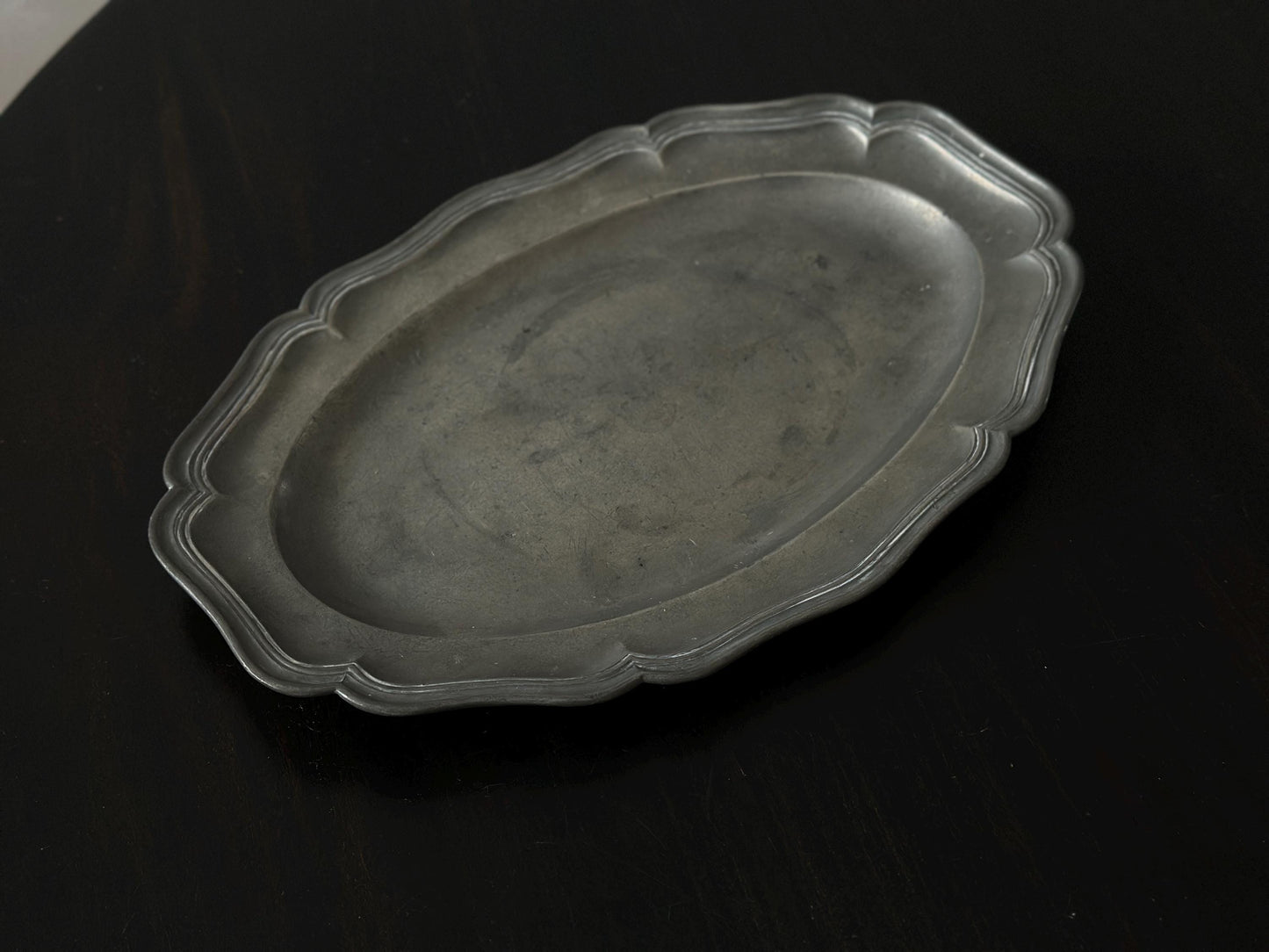 18th Century – Antique pewter oblong wavy edge charger with touchmarks