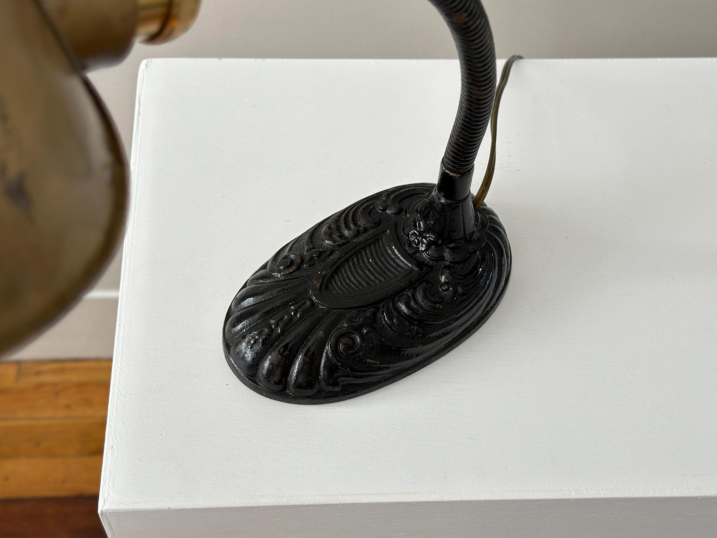 1920s – Ornate cast iron gooseneck lamp, rewired