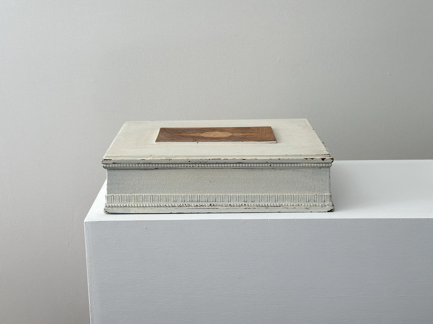 Charming painted antique document box with marquetry