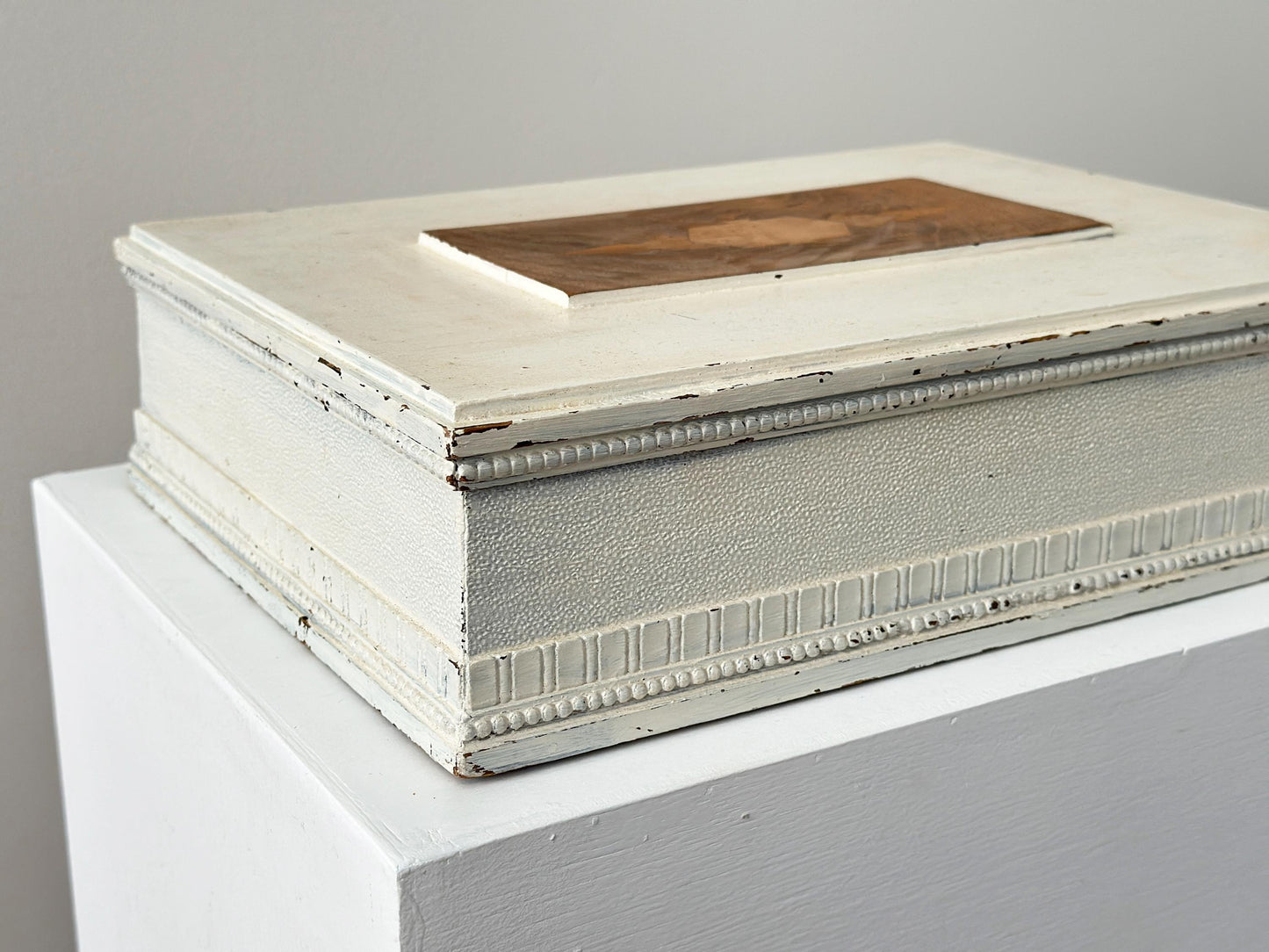 Charming painted antique document box with marquetry