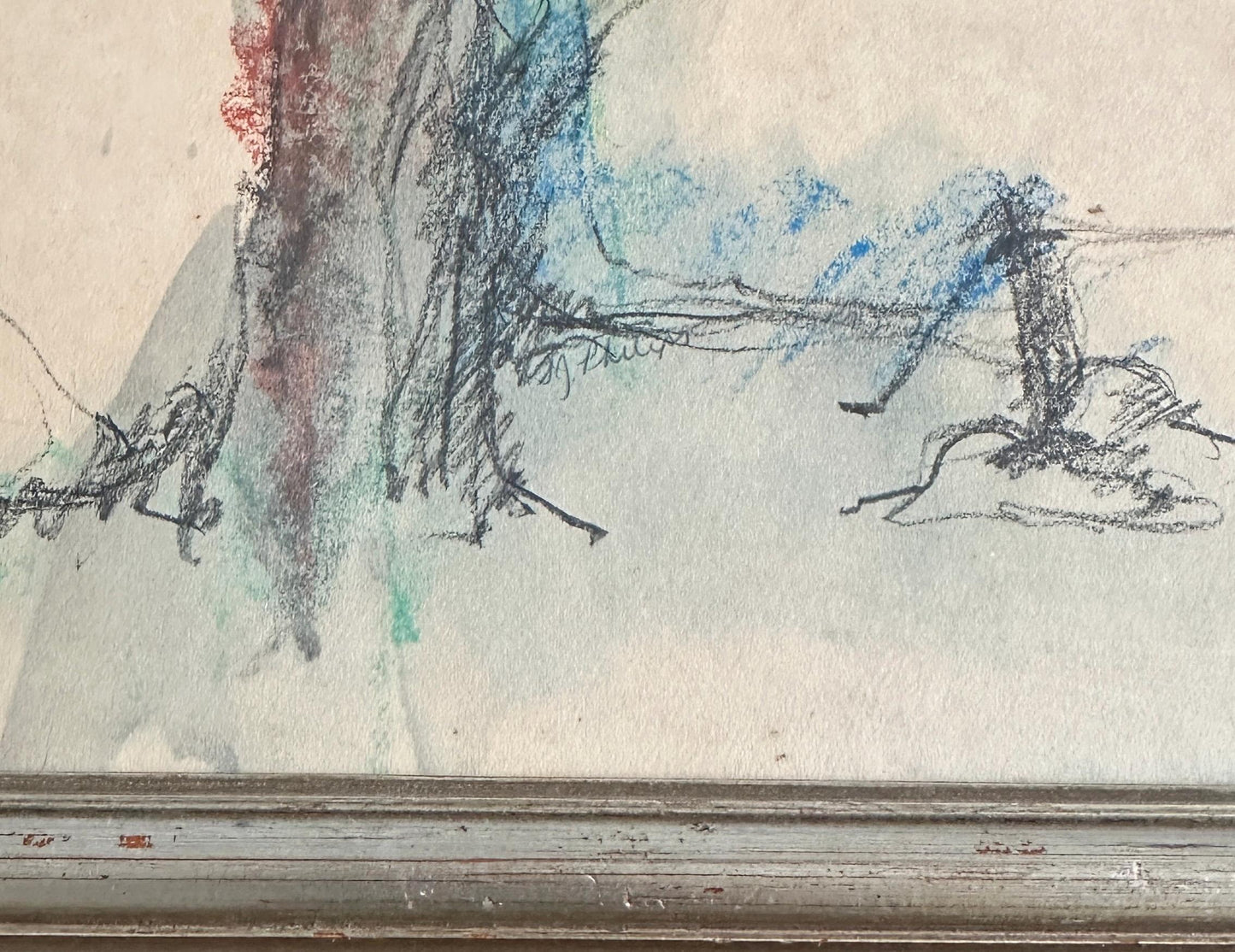Vintage pastel drawing of a tree in sprint by M. Philips