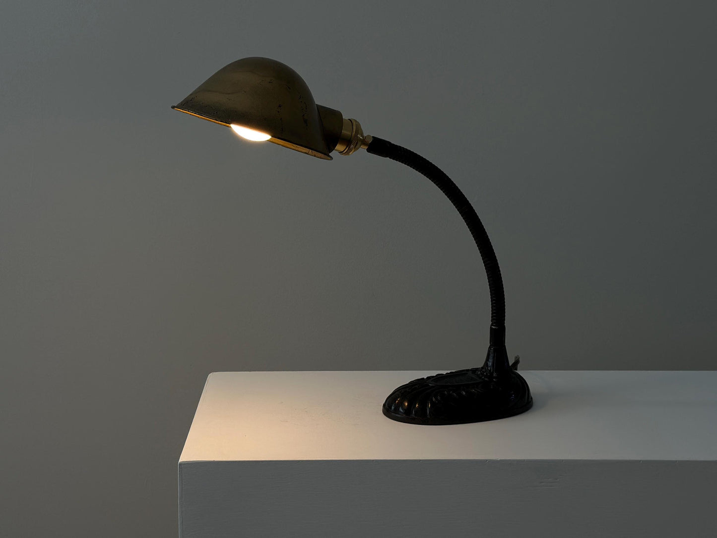 1920s – Ornate cast iron gooseneck lamp, rewired
