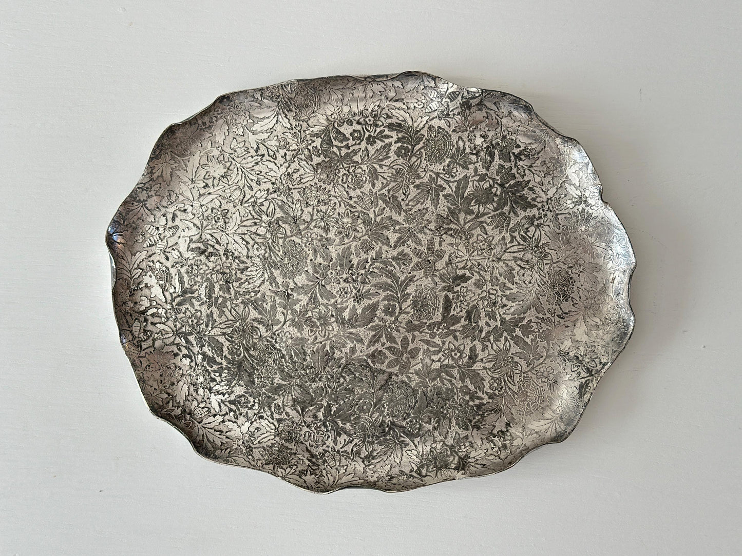 Late 19th Century Aesthetic Movement silver plated tray with ornate floral pattern